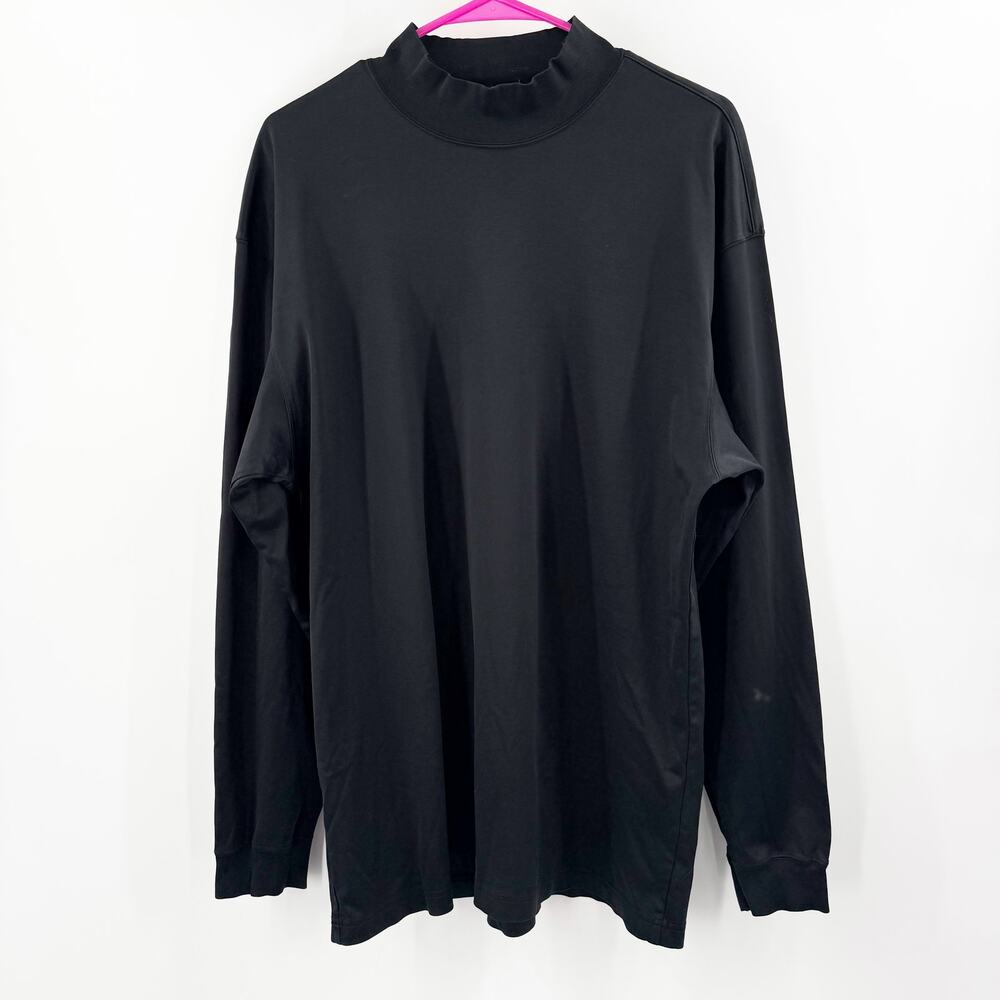 Vintage Saks Fifth Avenue Mock Turtleneck Mens Size XL Black 100% Cotton Minimal